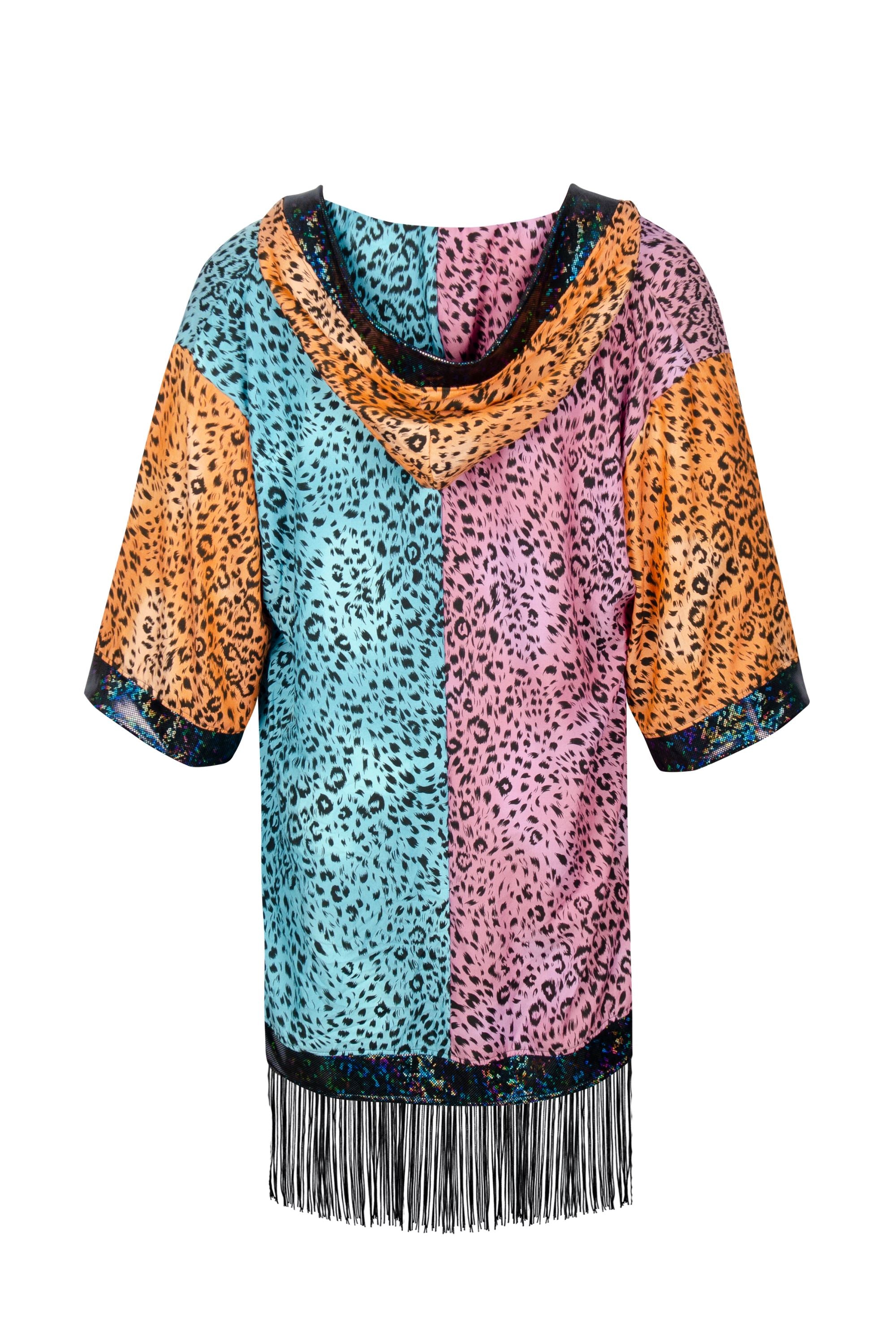 Sea Dragon Studio Big Cat Energy Hooded Kimono – fabric and trim detail, leopard print with holographic edging