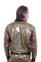 Sea Dragon Studio holographic bomber jacket open front - mens festival layer for EDM and Burning Man events.