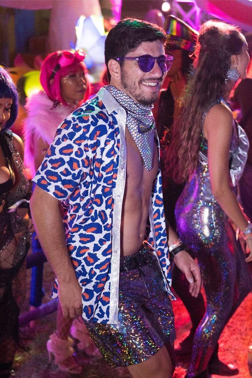 Sea Dragon Studio holographic festival shirt back view - mens button-down rave shirt by Sea Dragon Studio.