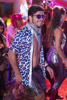 Sea Dragon Studio holographic festival shirt back view - mens button-down rave shirt by Sea Dragon Studio.