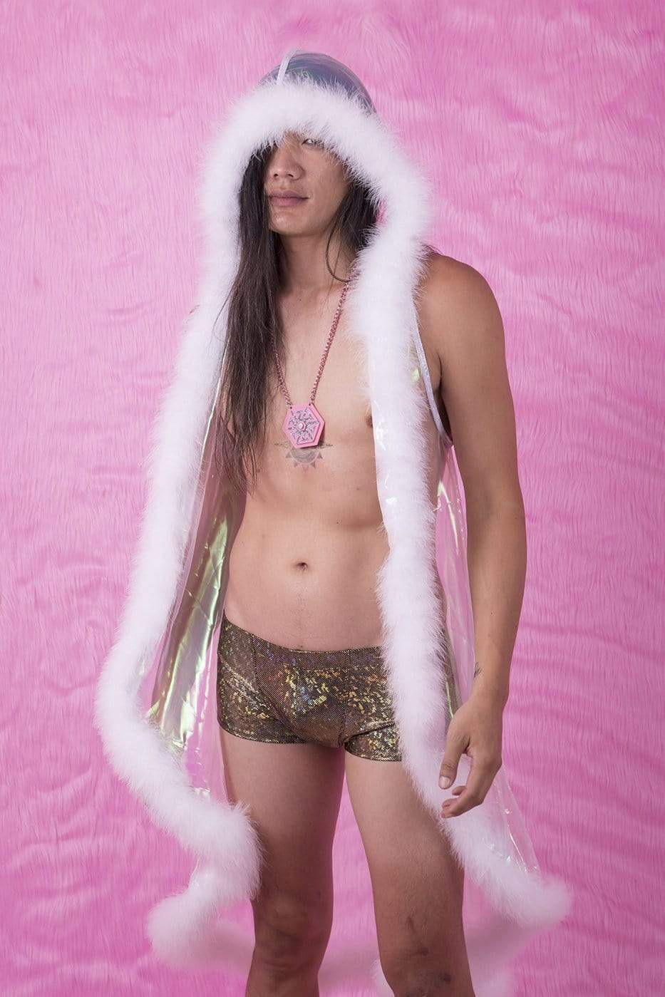 Sea Dragon Studio iridescent gender-neutral festival vest — festival and rave wear, worn at festival.
