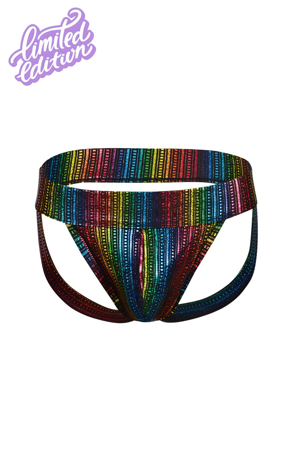 Sea Dragon Studio holographic mens festival shorts — Burning Man and festival and rave and pride wear, worn at festival.