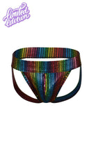 Sea Dragon Studio holographic mens festival shorts — Burning Man and festival and rave and pride wear, worn at festival.