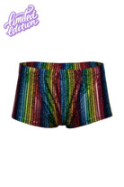 Sea Dragon Studio holographic mens festival wear — festival and rave and pride wear, worn at festival.