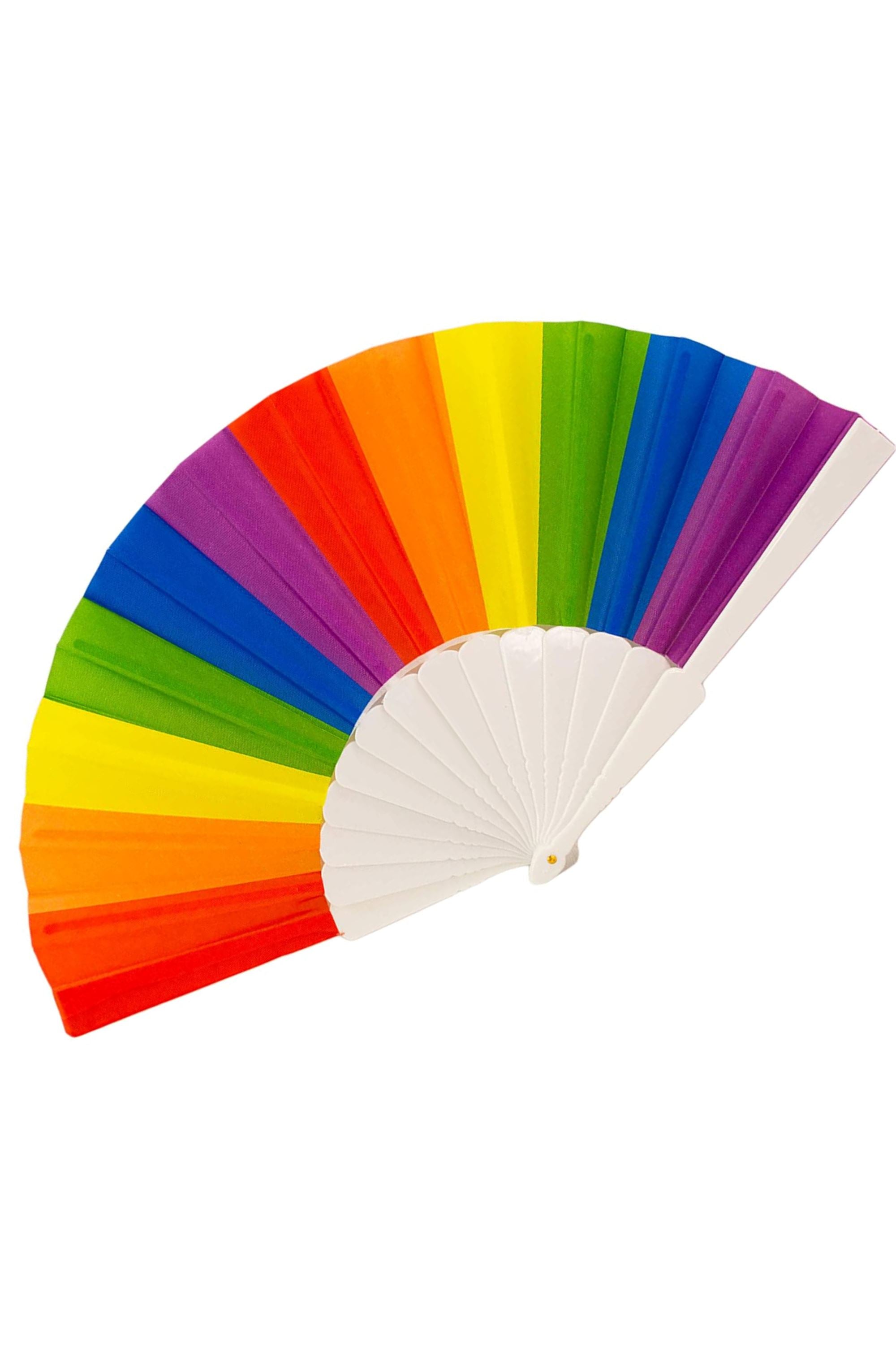 Sea Dragon Studio Rainbow Revolution Hand Fan gender-neutral festival accessory — festival and rave and pride wear, worn at festival.