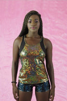 Sea Dragon Studio holographic womens festival tank — rave wear, worn at festival.