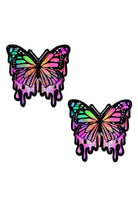 Sea Dragon Studio Trippy Melting Rainbow Glitter Butterfly Nipple womens festival pasties — festival and rave and pride wear, worn at festival.