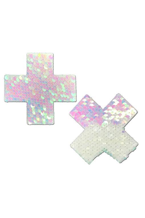 Sea Dragon Studio iridescent womens festival pasties — festival and rave wear, worn at festival.
